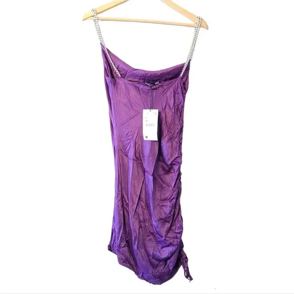 Zara Women's Satin Ruched Bloggers Favorite Purple Mini Cocktail Dress Size XS - Picture 14 of 15